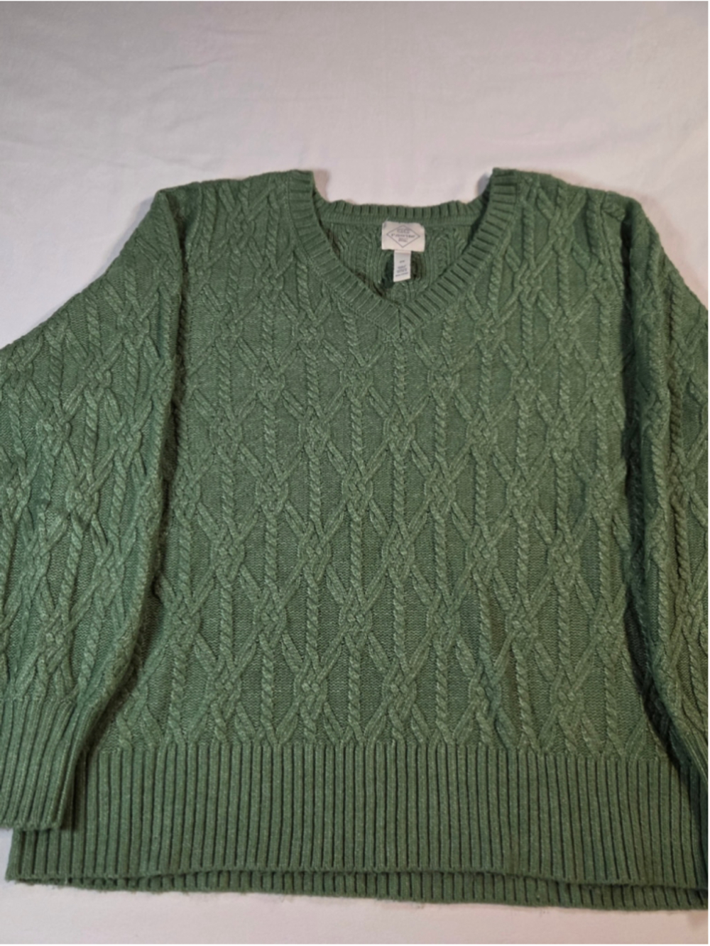 St. John's Bay Green Cable-Knit V-Neck Sweater - Women Size OX